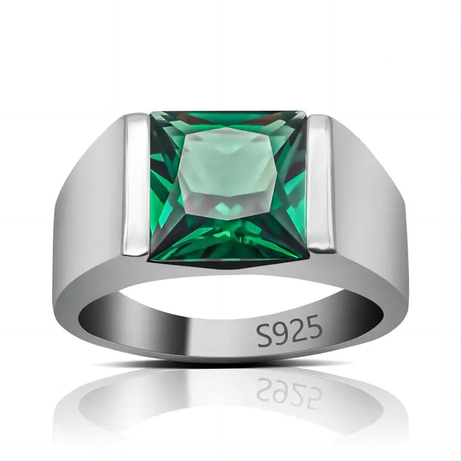 ANEL EM PRATA ESTERLINA 925 COM PEDRA NATURAL ZIRCÃO VERDE