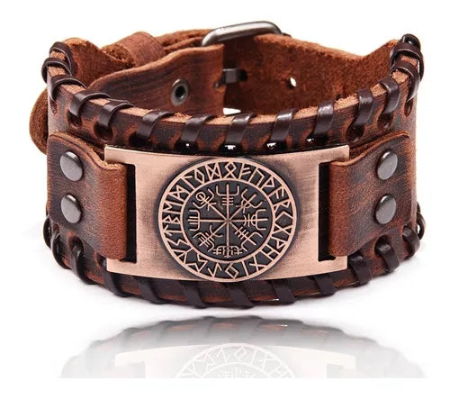 PULSEIRA BÚSSULA VIKING AJUSTÁVEL EM COURO