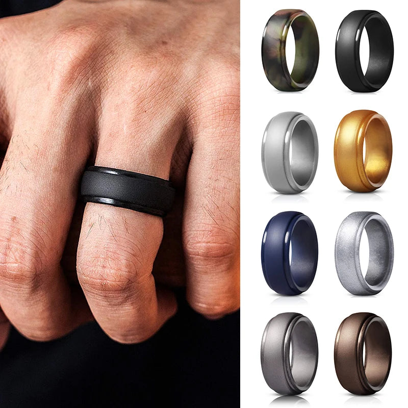 ANEL DE SILICONE MASCULINO NA COR PRATA