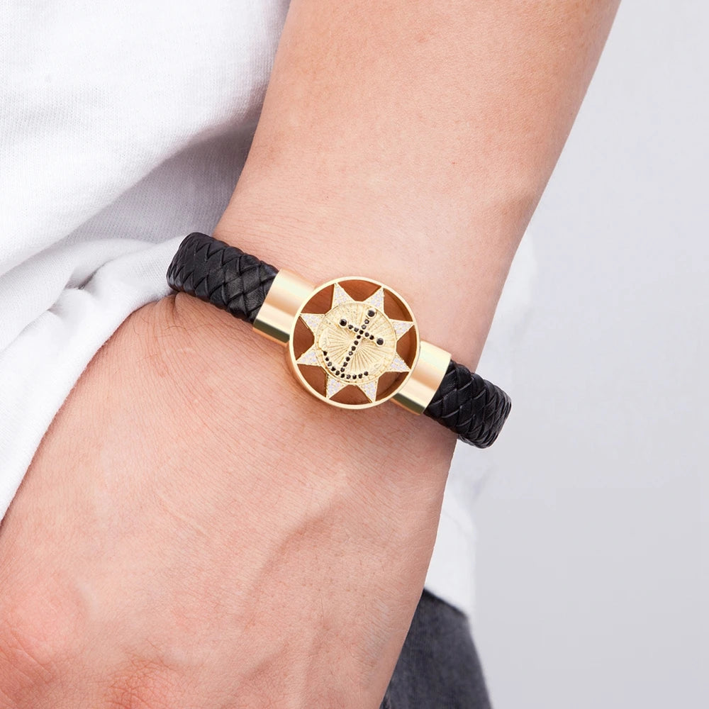 PULSEIRA MASCULINA ENRY EM COURO TRANÇADO