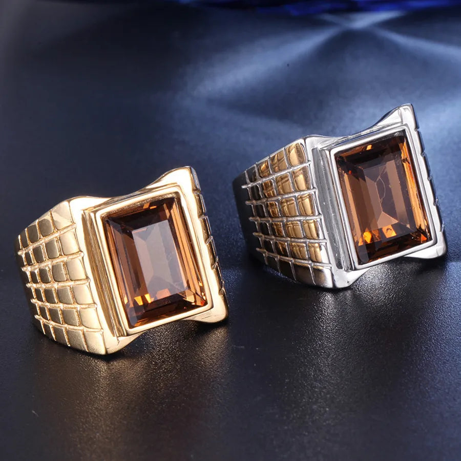 ANEL MASCULINO AARAV EM AÇO INOXIDÁVEL TITÂNIO COM BANHO DE OURO 18K