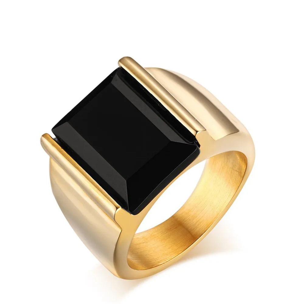 ANEL MASCULINO EM AÇO INOXIDÁVEL TITÂNIO COM BANHO DE OURO 18K