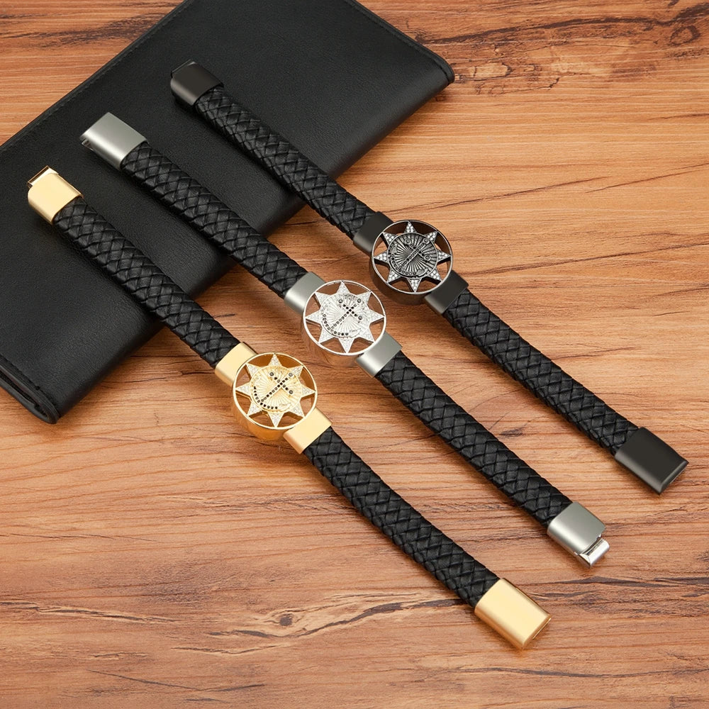 PULSEIRA MASCULINA ENRY EM COURO TRANÇADO