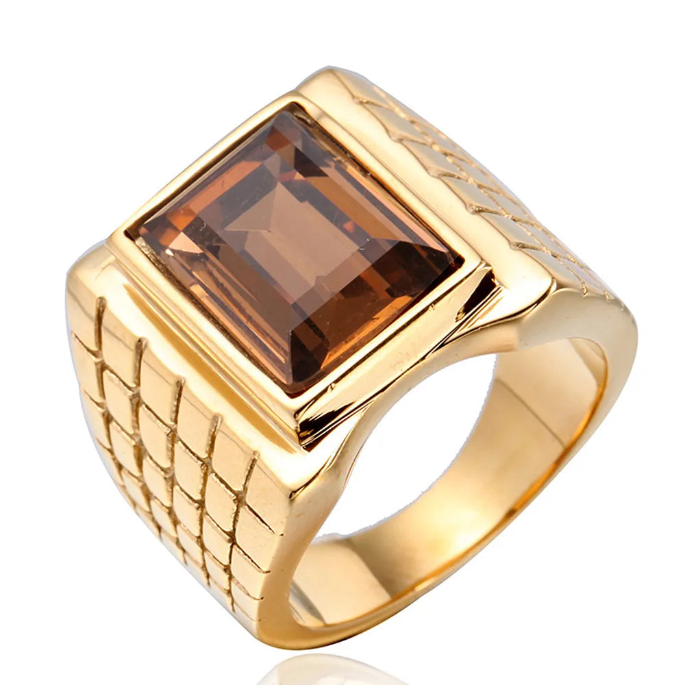 ANEL MASCULINO AARAV EM AÇO INOXIDÁVEL TITÂNIO COM BANHO DE OURO 18K