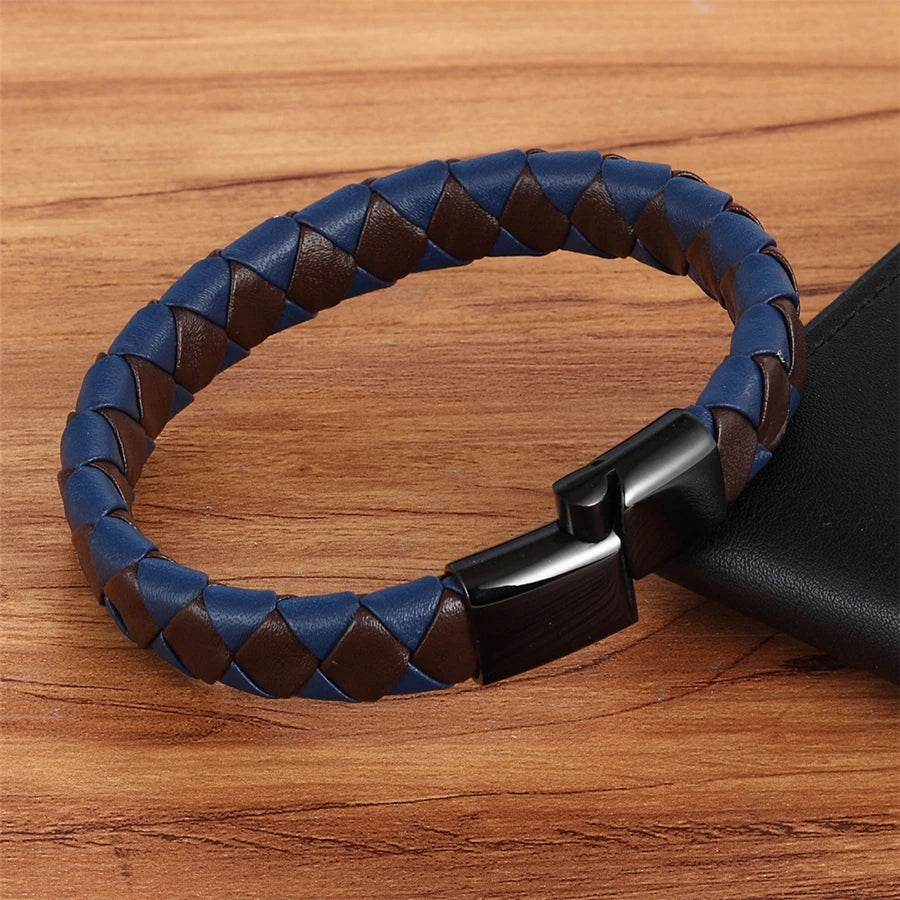 PULSEIRA MASCULINA BRAIAN EM COURO TRANÇADO LEGÍTIMO