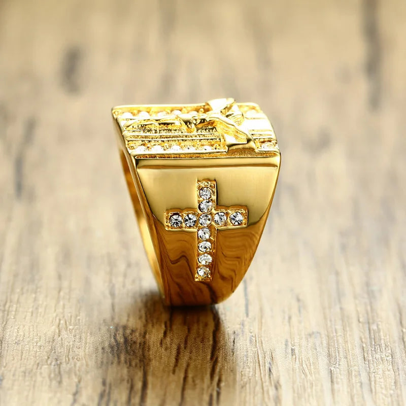 ANEL CRUCIFIXO EM AÇO INOXIDÁVEL