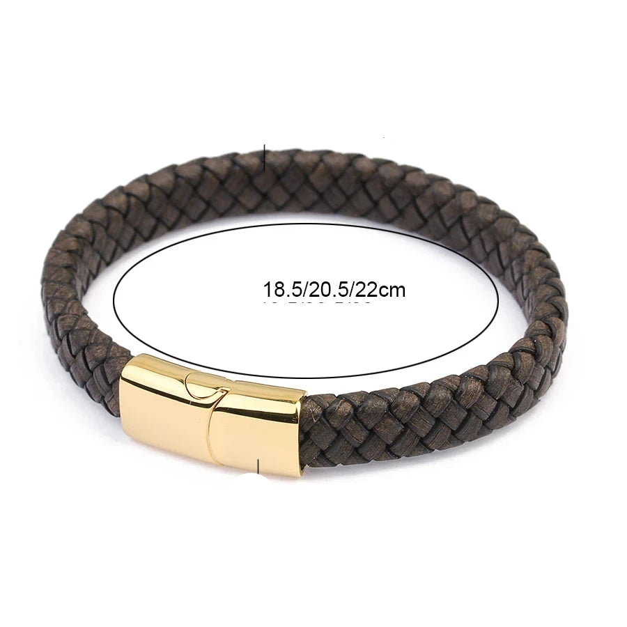 PULSEIRA MASCULINA DE COURO TRANÇADA COM FECHO EM AÇO INOXIDÁVEL