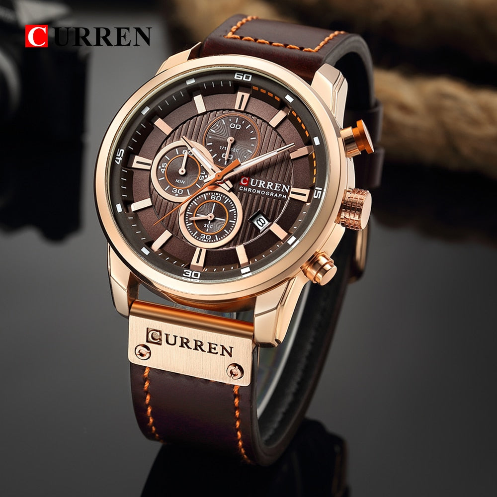 Relógio Pulseira de couro Masculino Sport Curren