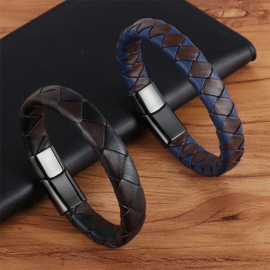 PULSEIRA MASCULINA BRAIAN EM COURO TRANÇADO LEGÍTIMO