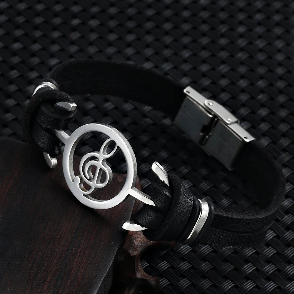 Pulseira de couro Clave de sol