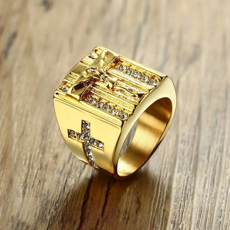 ANEL CRUCIFIXO EM AÇO INOXIDÁVEL