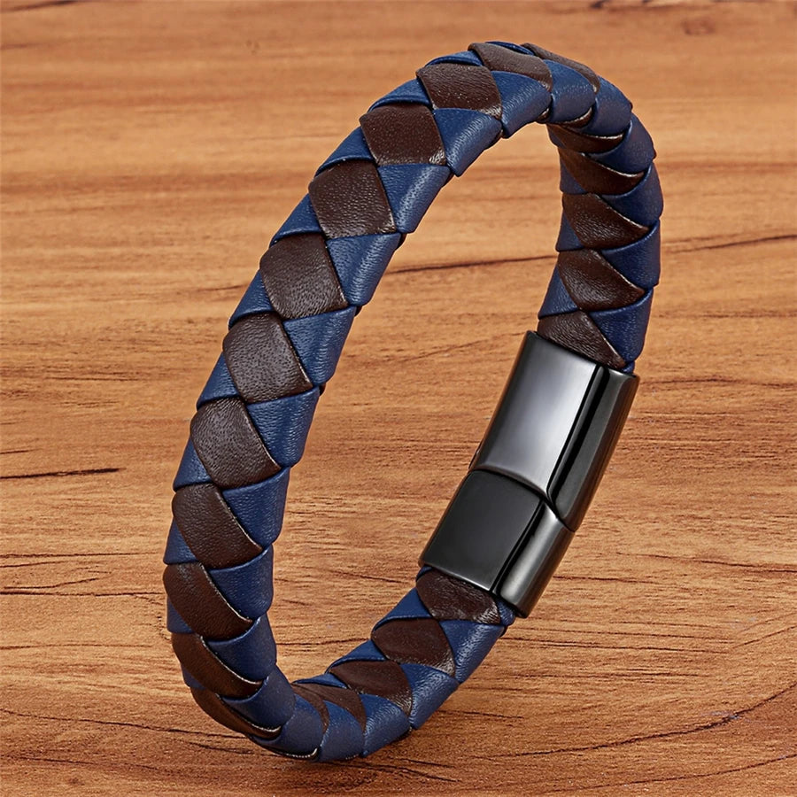 PULSEIRA MASCULINA BRAIAN EM COURO TRANÇADO LEGÍTIMO