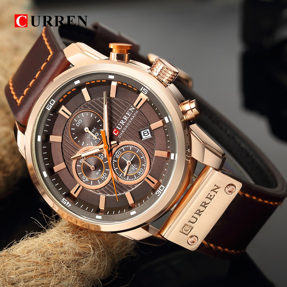 Relógio Pulseira de couro Masculino Sport Curren