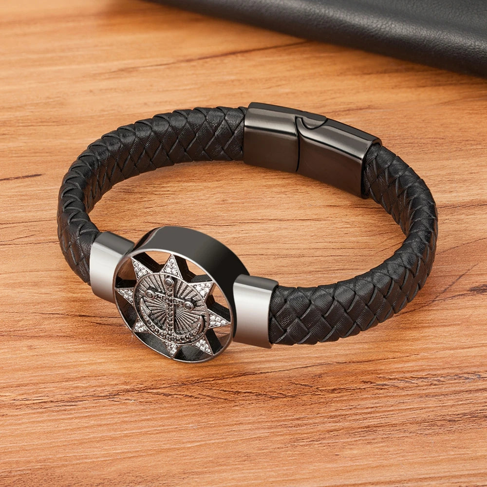 PULSEIRA MASCULINA ENRY EM COURO TRANÇADO