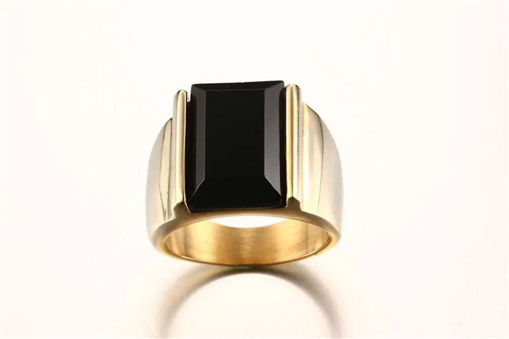 ANEL MASCULINO EM AÇO INOXIDÁVEL TITÂNIO COM BANHO DE OURO 18K