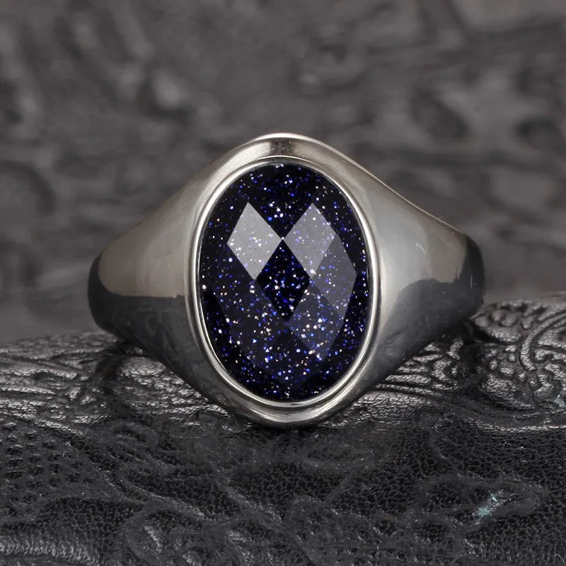 ANEL MASCULINO DE AÇO INOXIDÁVEL TITÂNIO GENUÍNO COM PEDRA AVENTURINA