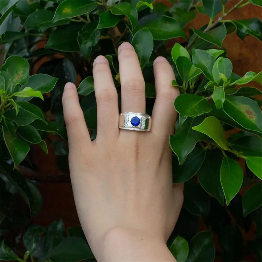 ANEL MASCULINO EM PRATA ESTERLINA 925 COM PEDRA ZIRCÔNIA AZUL