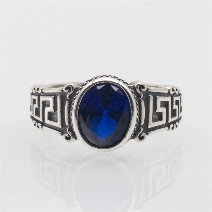 ANEL MASCULINO COM PEDRA DE ZIRCÔNIA CÚBICA AZUL EM PRATA ESTERLINA