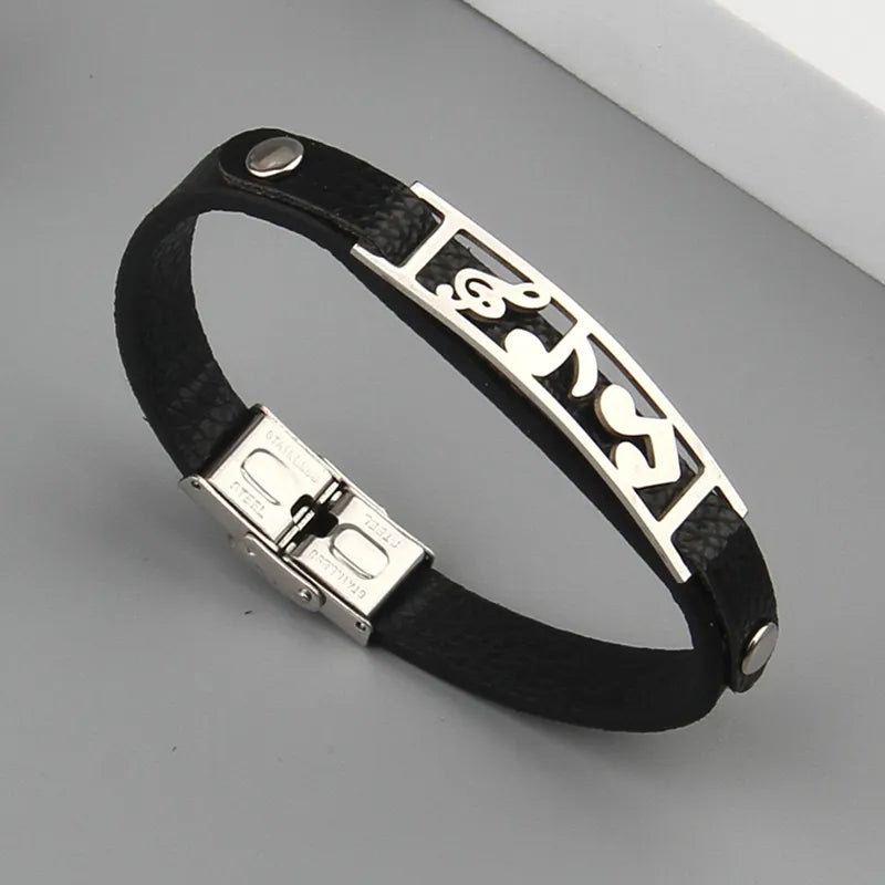 Pulseira Mozart de couro com símbolos musicais