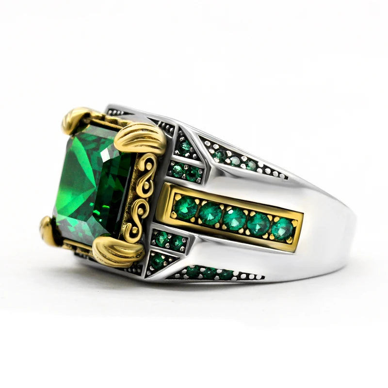 ANEL MASCULINO COM PEDRA VERDE ZIRCÃO EM PRATA ESTERLINA 925