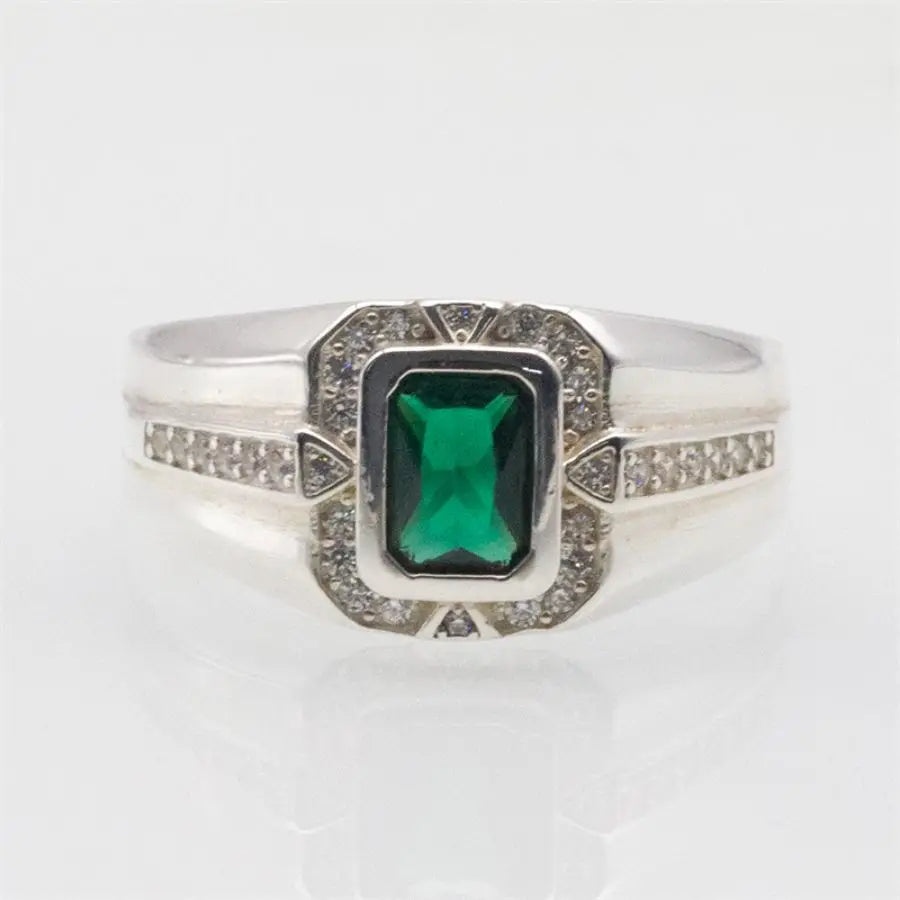 ANEL MASCULINO COM PEDRA VERDE ZIRCÃO EM PRATA ESTERLINA