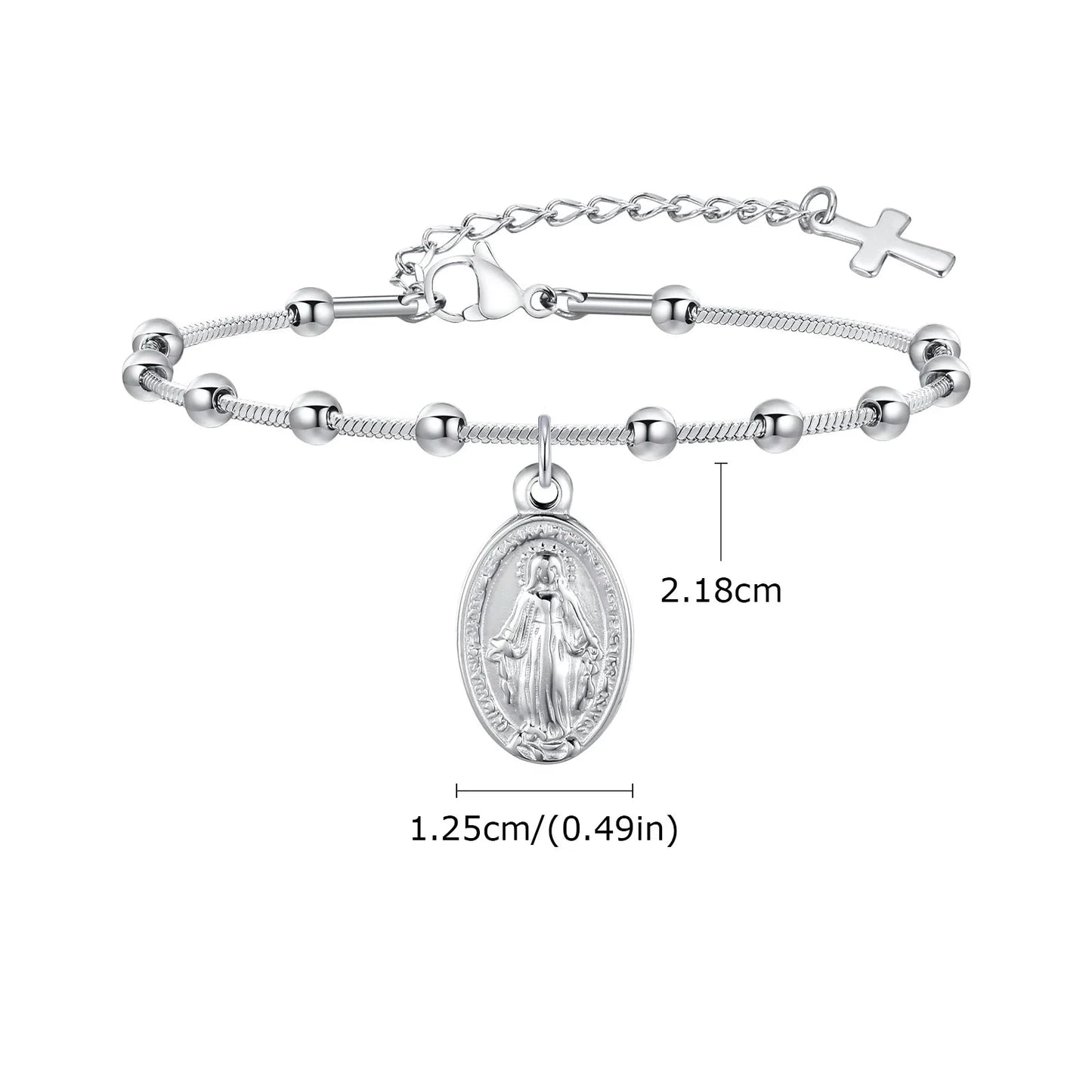 PULSEIRA DE ROSÁRIO VIRGEM MARIA UNISSEX EM AÇO INOXIDÁVEL
