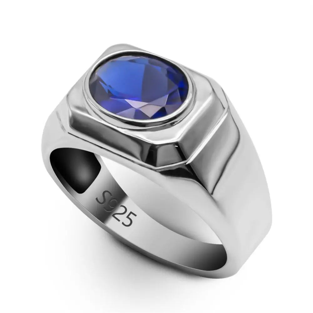 ANEL MASCULINO EM PRATA ESTERLINA 925 COM PEDRA AZUL ZIRCÔNIA