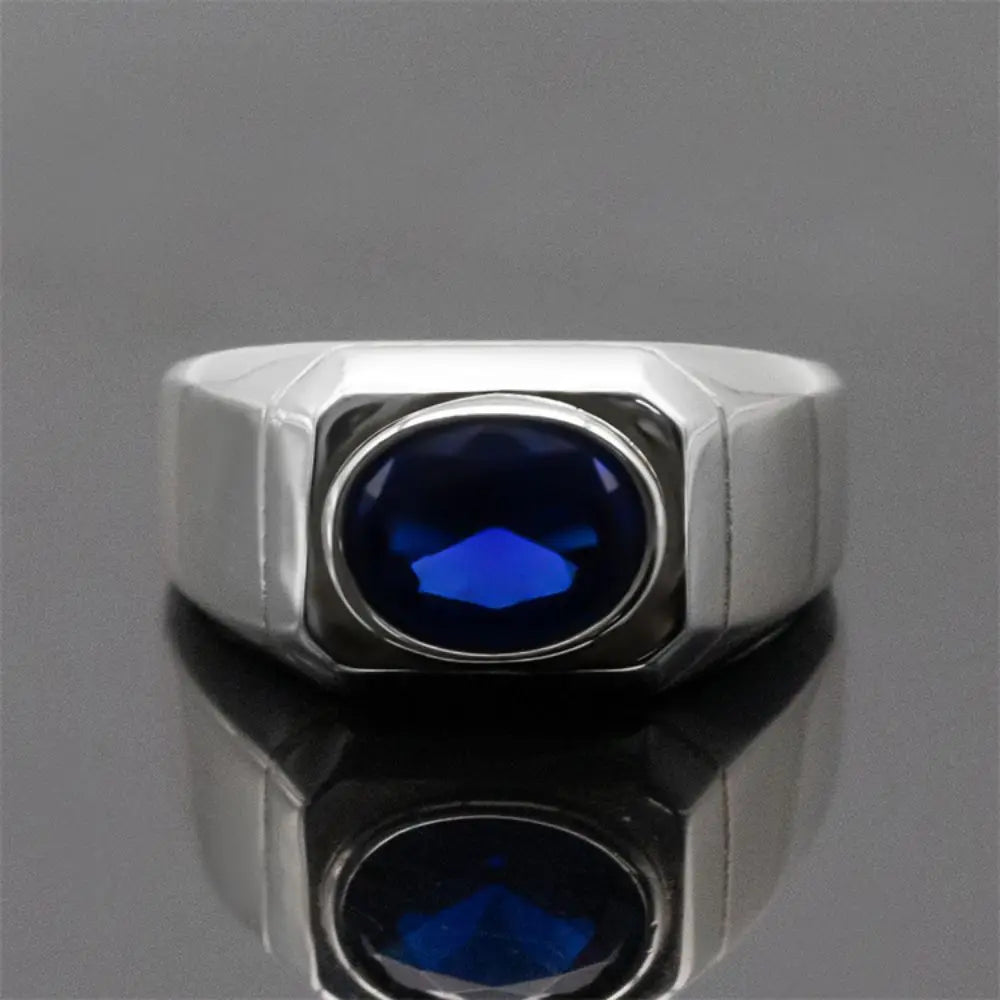 ANEL MASCULINO EM PRATA ESTERLINA 925 COM PEDRA AZUL ZIRCÔNIA