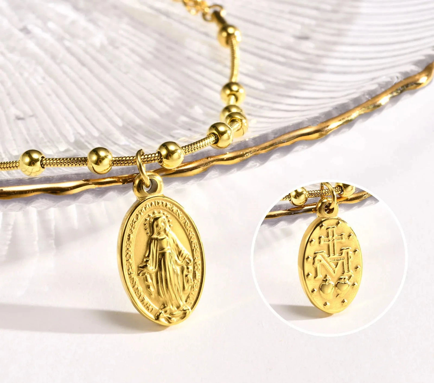 PULSEIRA DE ROSÁRIO VIRGEM MARIA UNISSEX EM AÇO INOXIDÁVEL