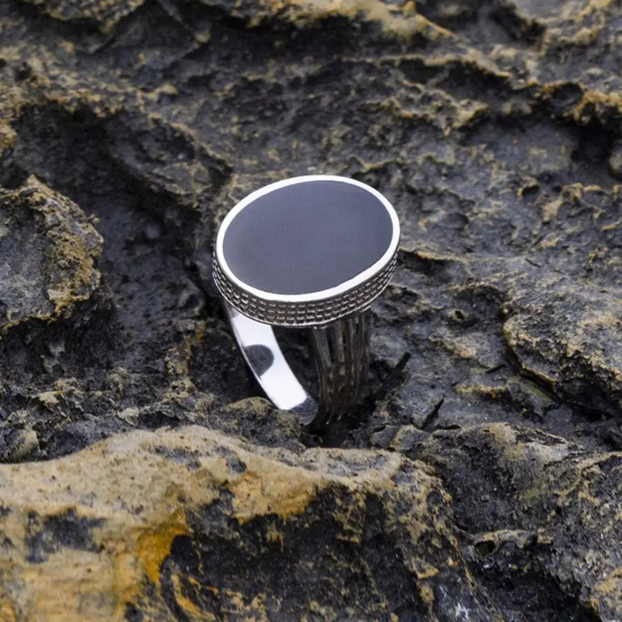 ANEL MASCULINO EM PRATA ESTERLINA 925 COM PEDRA ÁGATA