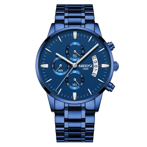 Relógio prata pulseira de aço Unisex Luxo NIBOSI 2309