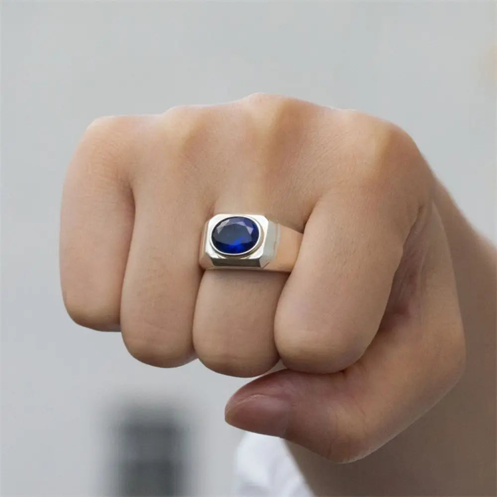 ANEL MASCULINO EM PRATA ESTERLINA 925 COM PEDRA AZUL ZIRCÔNIA