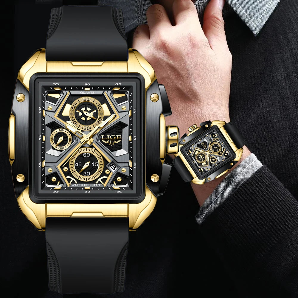Relógio masculino pulseira de silicone luxo LIGE