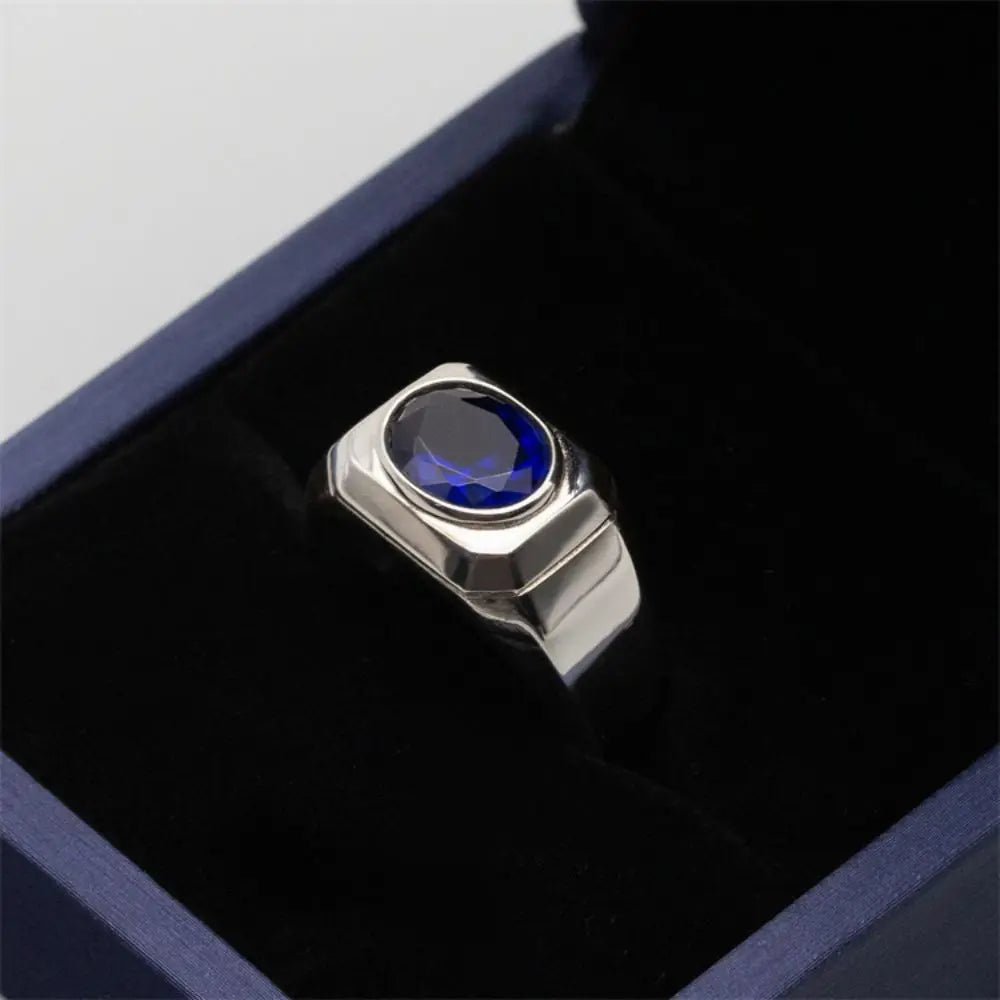 ANEL MASCULINO EM PRATA ESTERLINA 925 COM PEDRA AZUL ZIRCÔNIA