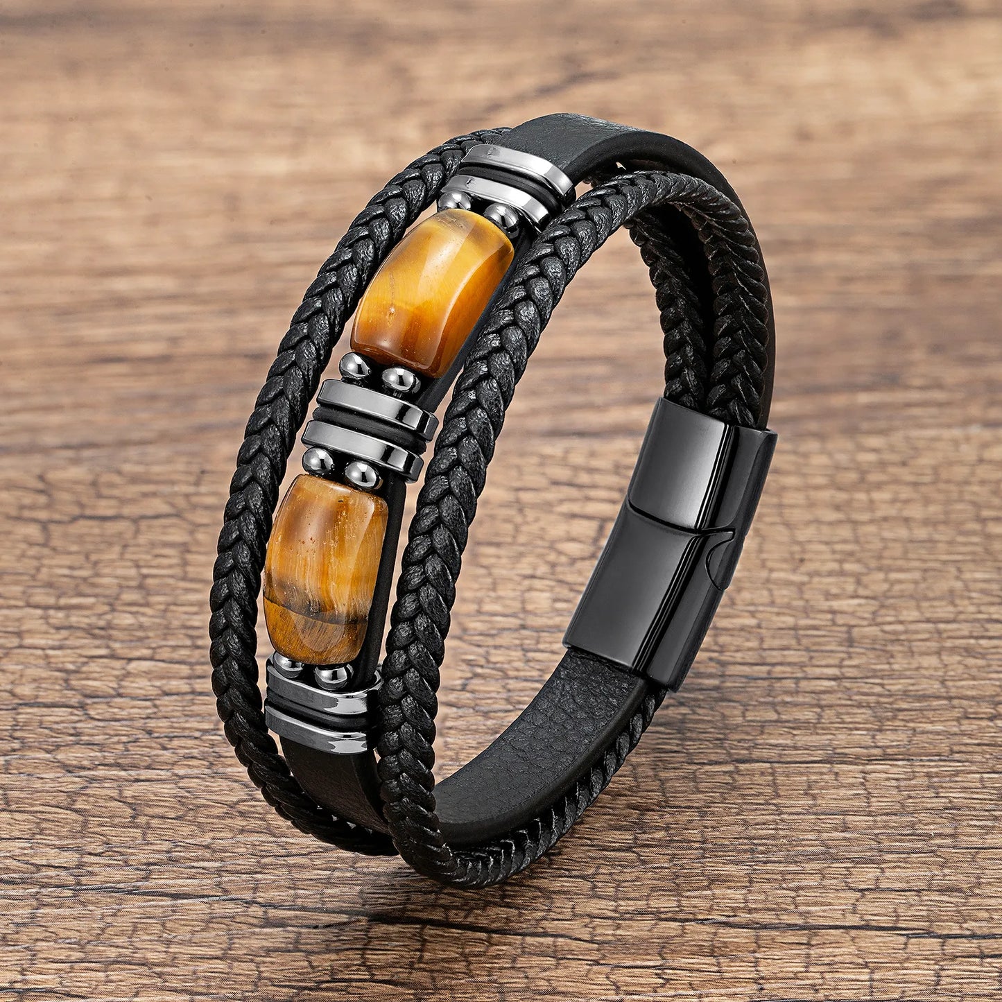 Pulseira Enry de couro trançado Tigre