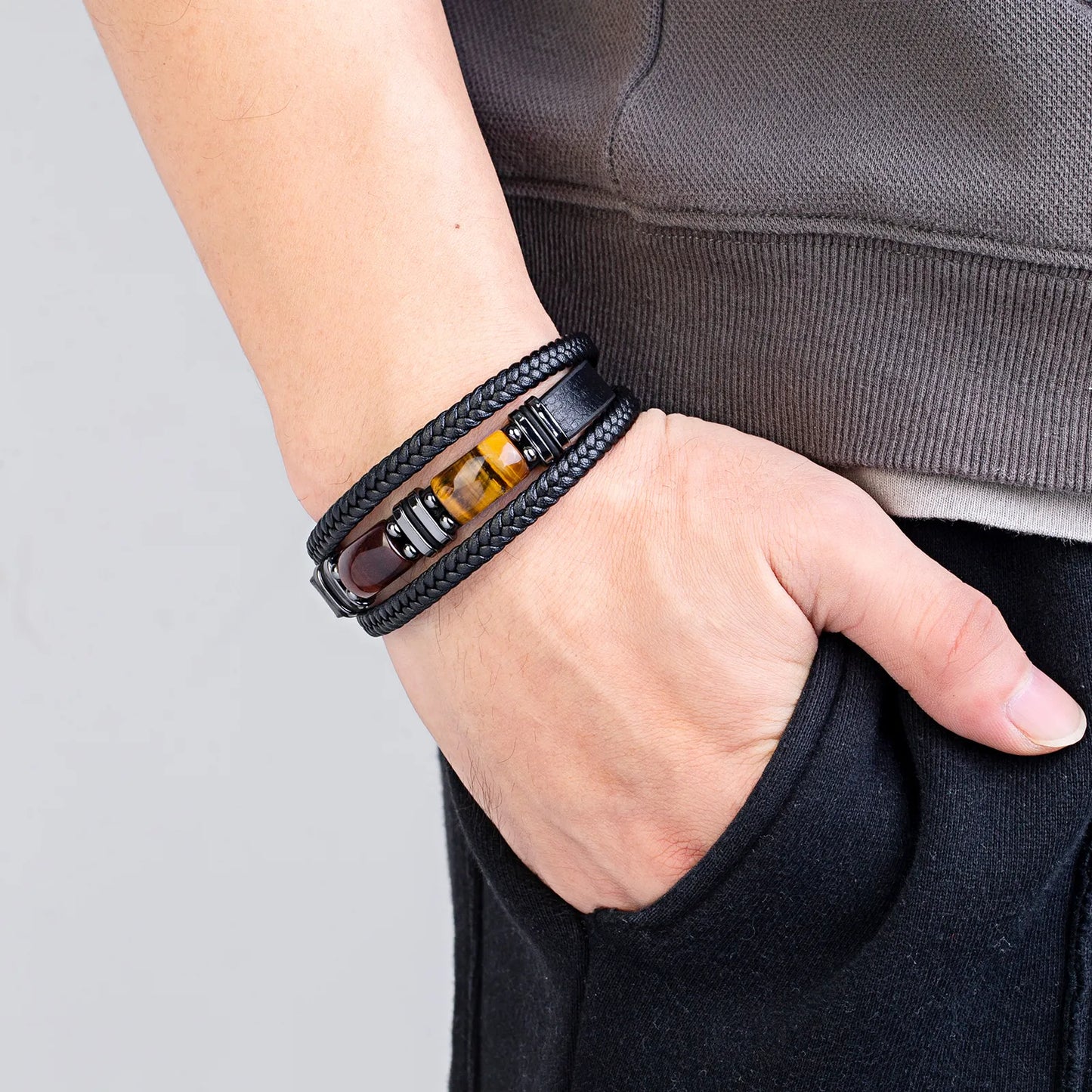 Pulseira Enry de couro trançado Tigre