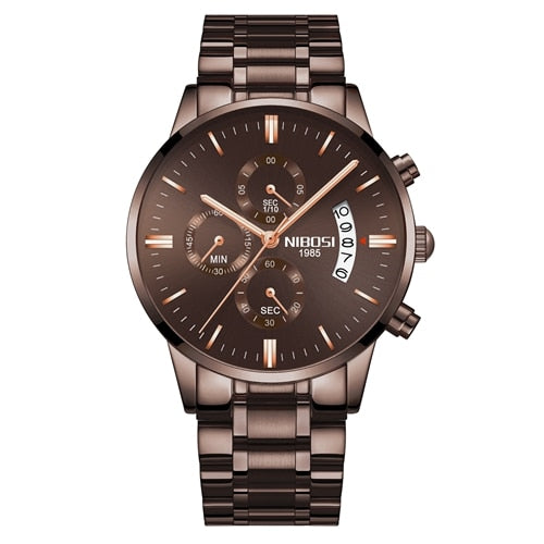 Relógio prata pulseira de aço Unisex Luxo NIBOSI 2309