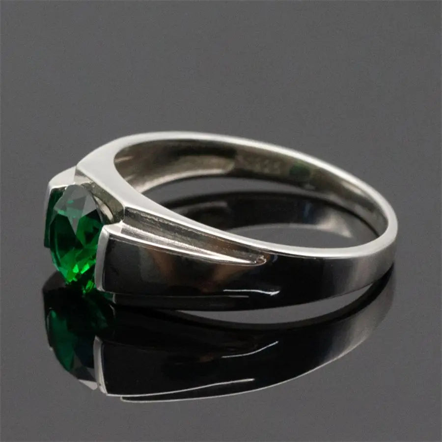 ANEL PEDRA VERDE ZIRCÃO EM PRATA ESTERLINA