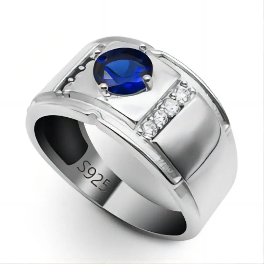 ANEL MASCULINO EM PRATA ESTERLINA 925 COM PEDRA ZIRCÔNIA AZUL
