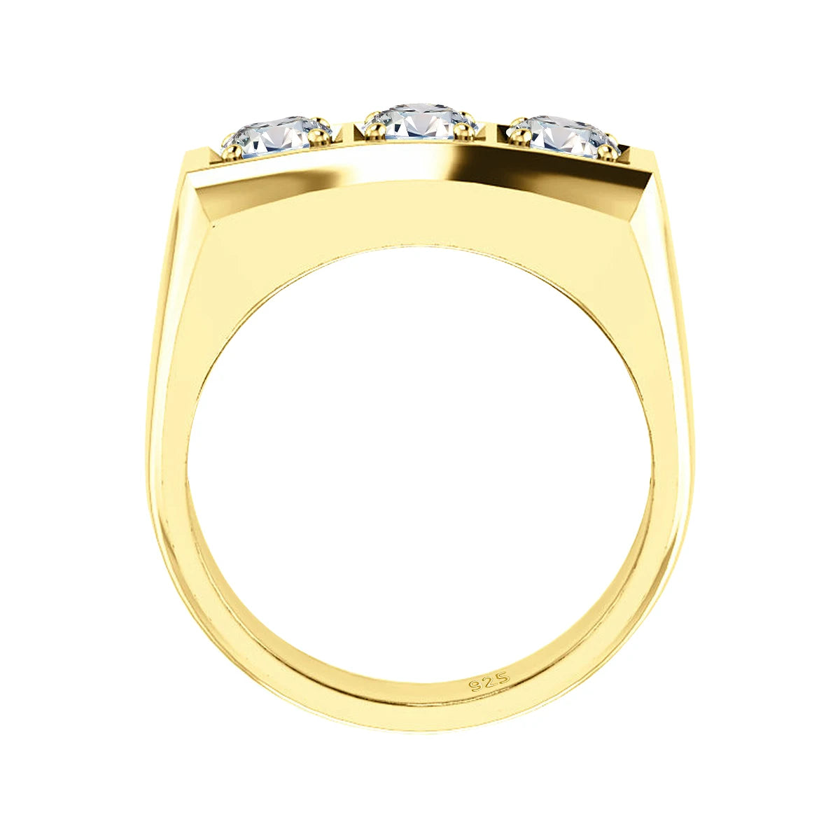 ANEL MASCULINO EM PRATA ESTERLINA 925 COM BANHO DE OURO E PEDRA MOISSANITE