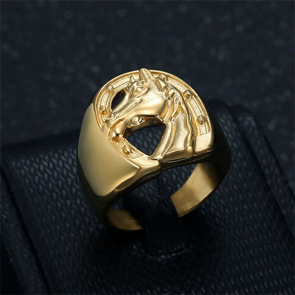 ANEL FAZENDEIRO MASCULINO EM AÇO COM BANHO DE OURO 18K