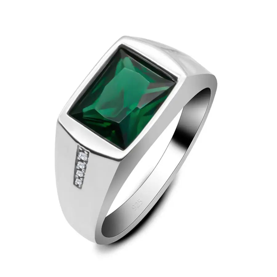 ANEL MASCULINO COM PEDRA NATURAL ZIRCÃO VERDE EM PRATA ESTERLINA