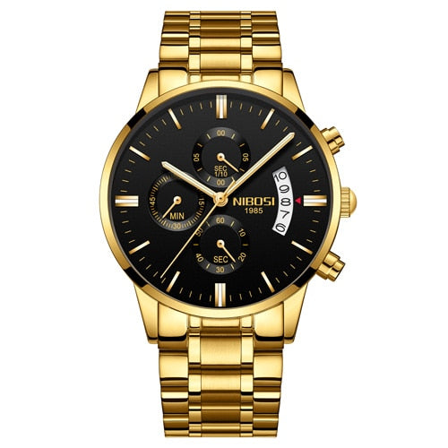 Relógio prata pulseira de aço Unisex Luxo NIBOSI 2309