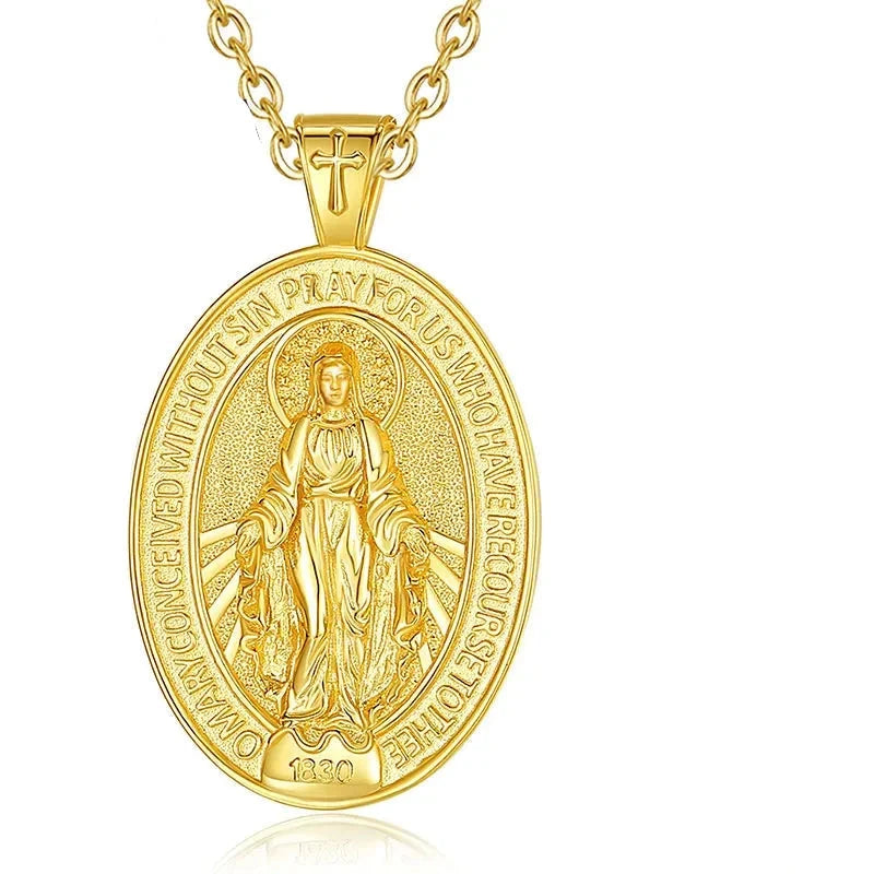 COLAR VIRGEM MARIA EM PRATA ESTLINA 925 COM BANHO DE OURO 18K