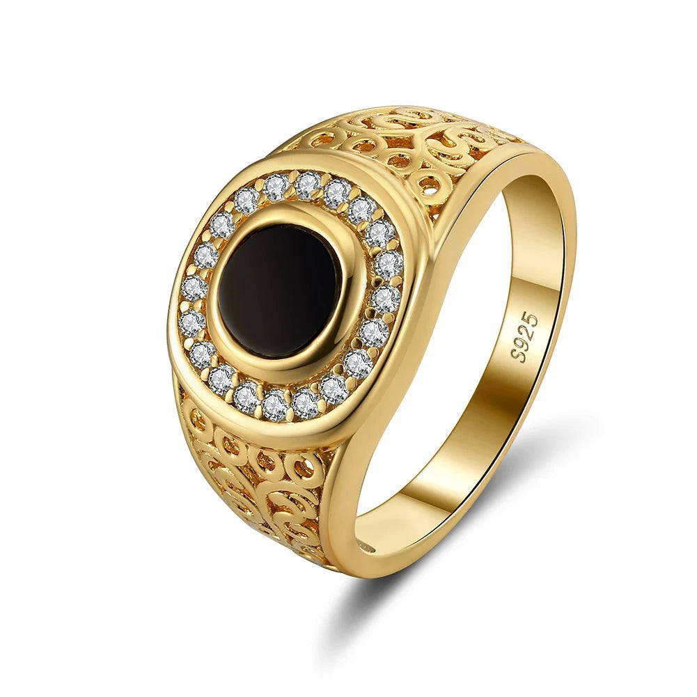 ANEL MACULINO IMPERIAL EM PRATA ESTERLINA 925 COM BANHO DE OURO 18K E PEDRA ÁGATA
