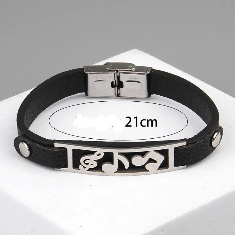 Pulseira Mozart de couro com símbolos musicais