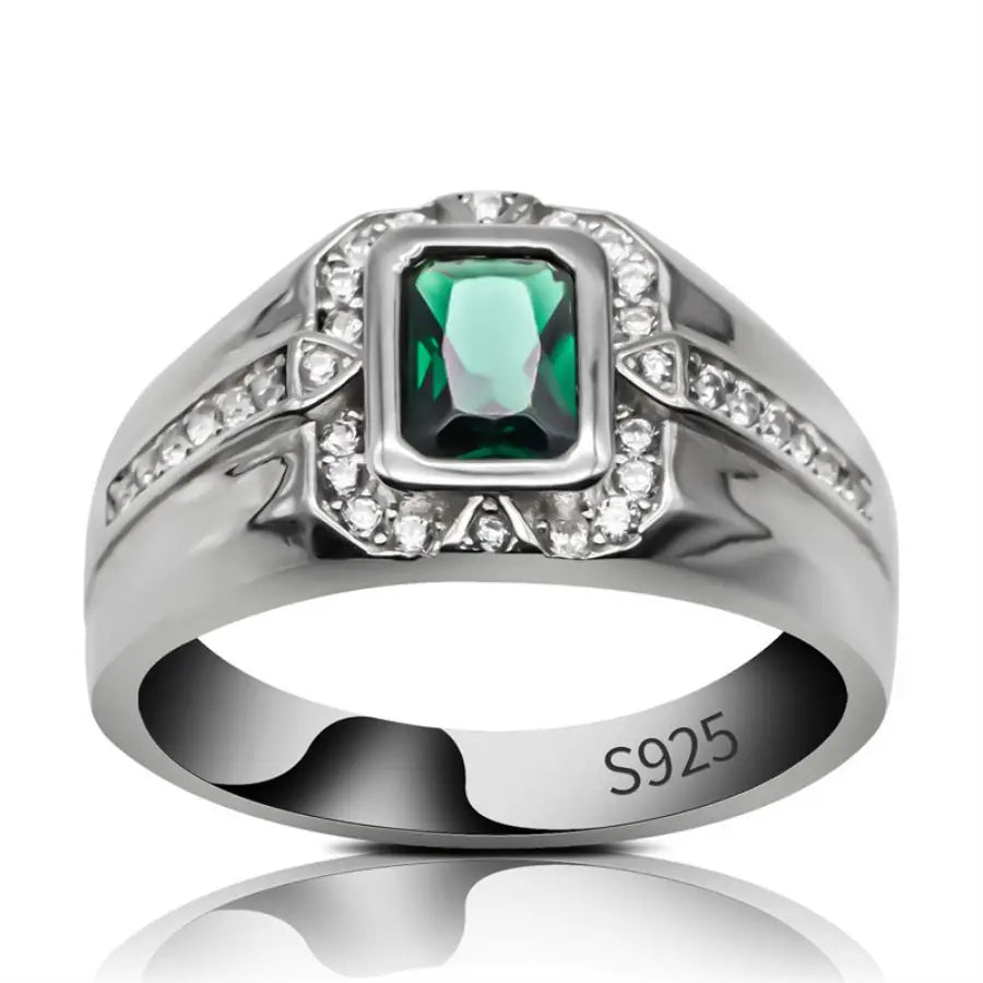 ANEL MASCULINO COM PEDRA VERDE ZIRCÃO EM PRATA ESTERLINA