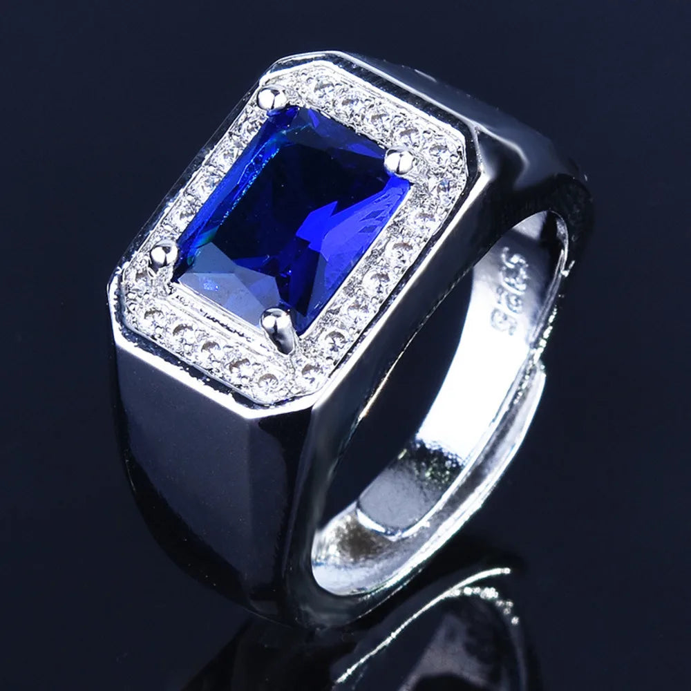 ANEL MISTER EM PRATA ESTERLINA 925 COM PEDRA AZUL
