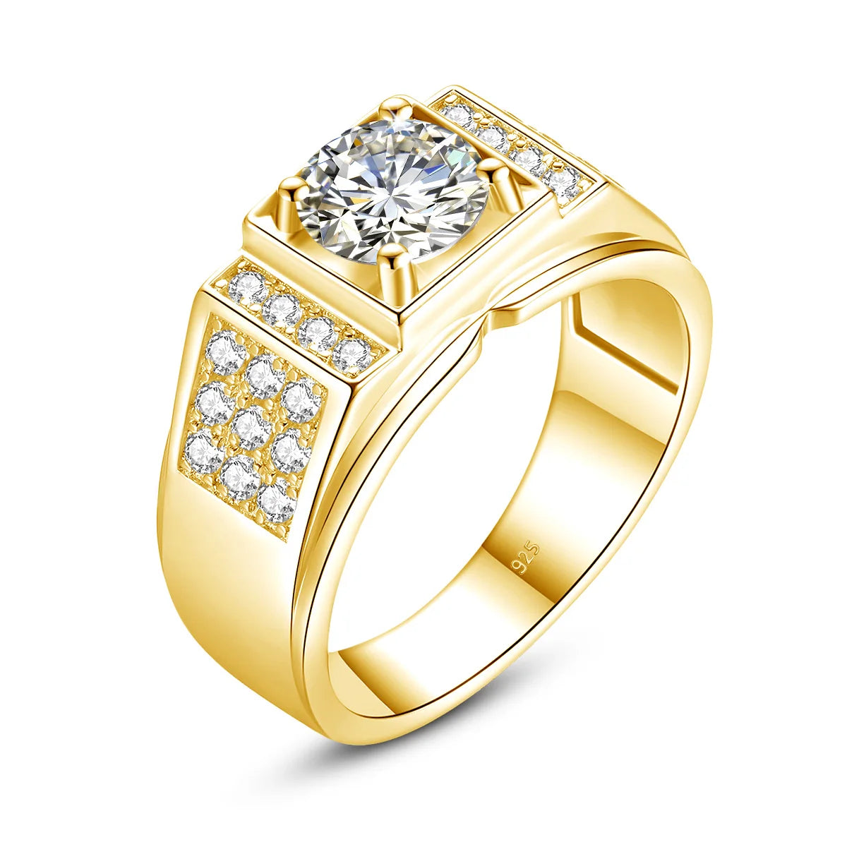 ANEL MASCULINO ZAYON EM PRATA ESTERLINA 925 COM BANHO DE OURO E PEDRA MOISSANITE