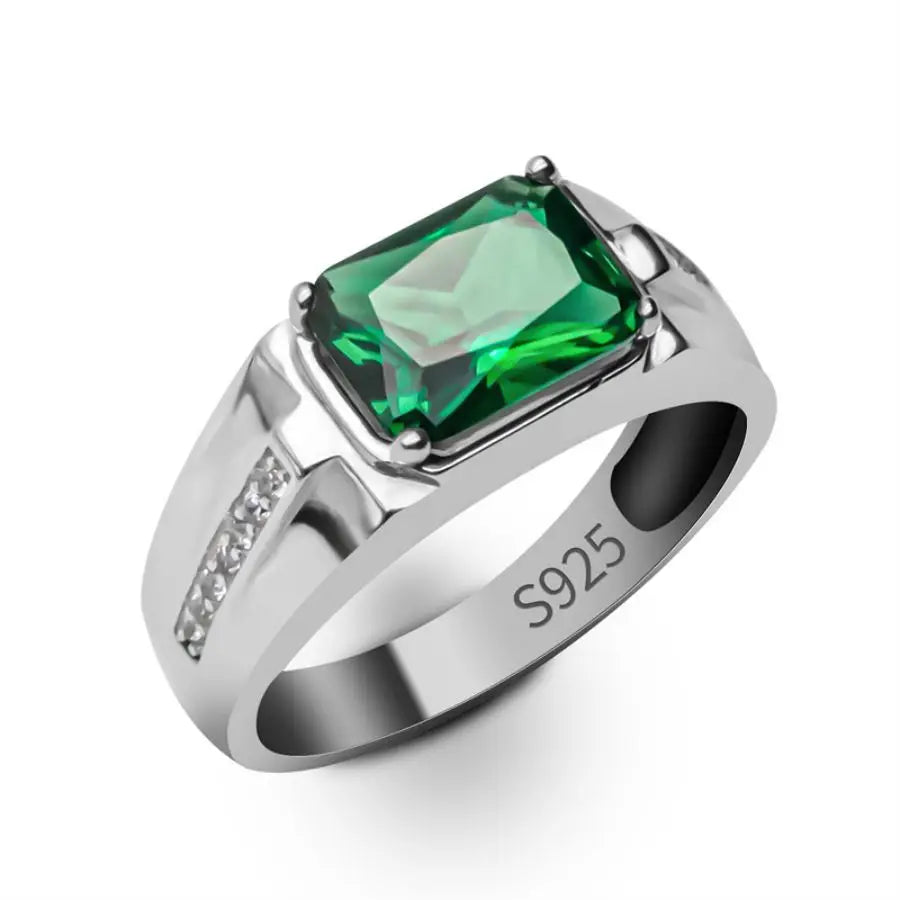 ANEL COM PEDRA VERDE ZIRCÃO EM PRATA ESTERLINA